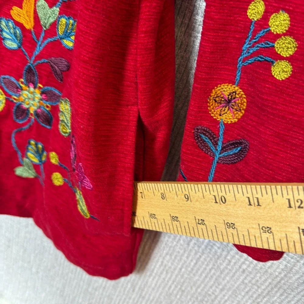 Coldwater Creek Embroidered Floral Jacket Red Sz L Fairy Y2K Statement  Art Boho